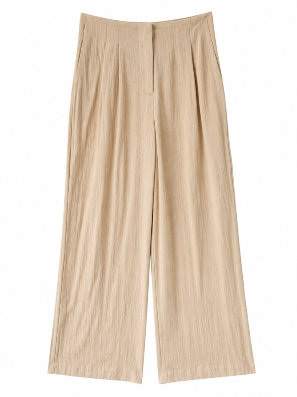 Zara High-Rise Wide-Leg Trousers Tan Crinkled (Size S)